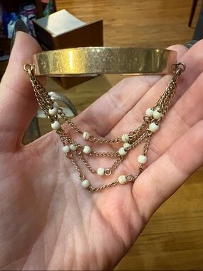 Avon Gold-Tone Multi-Chain Bracelet with White Beads